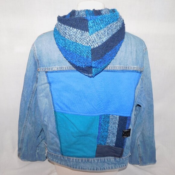 OOAK Hip Chick Design Womens XL Upcycled Blue Denim Jean Jacket Patch Work - Picture 10 of 10
